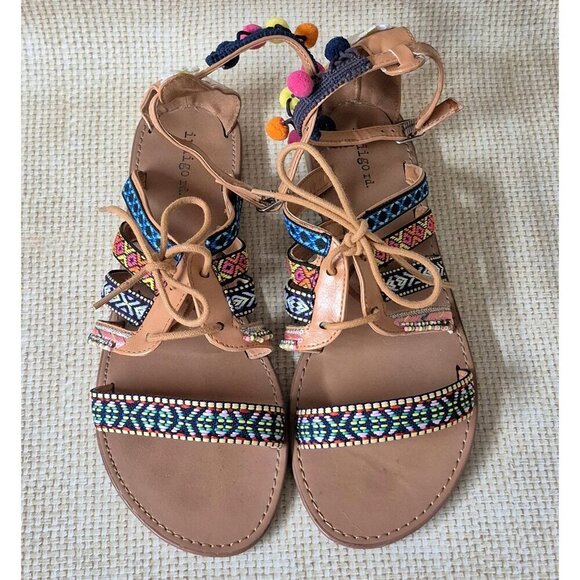 Indigo Rd. Colorful Gladiator Strappy Flat Sandal Size 9.5 Festival Summer Boho - Picture 1 of 14